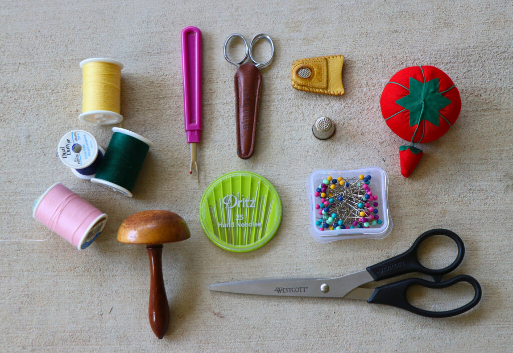 tools in a sewing kit