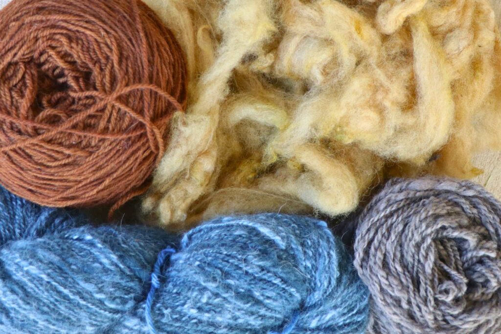wool and yarn dyed with acorns and walnuts