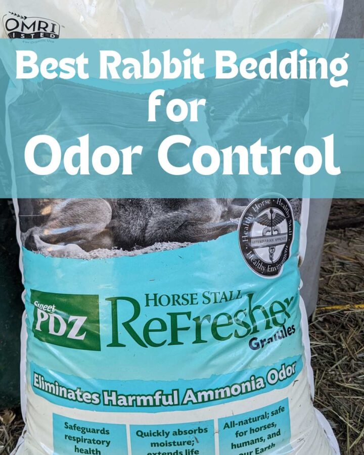 a bag of sweet pdz horse stall refresher, used for absorbing odors in rabbit cage litter pans