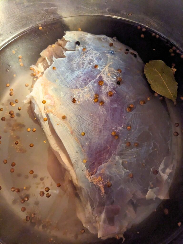 vension roast in a pot of brine
