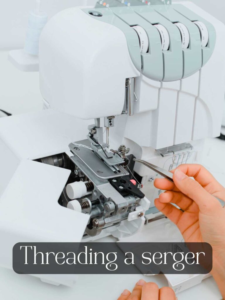 a person threading a serger